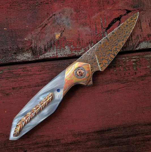 Gryphon Damascus Goldflare is a Custom Handcrafted Tactical Gear for Collectors, Outdoor & Camping Use